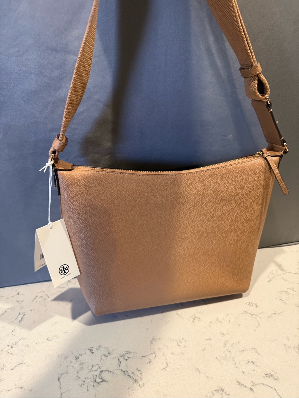 Tory Burch Saddle Tan Pebbled Leather Shoulder Bag